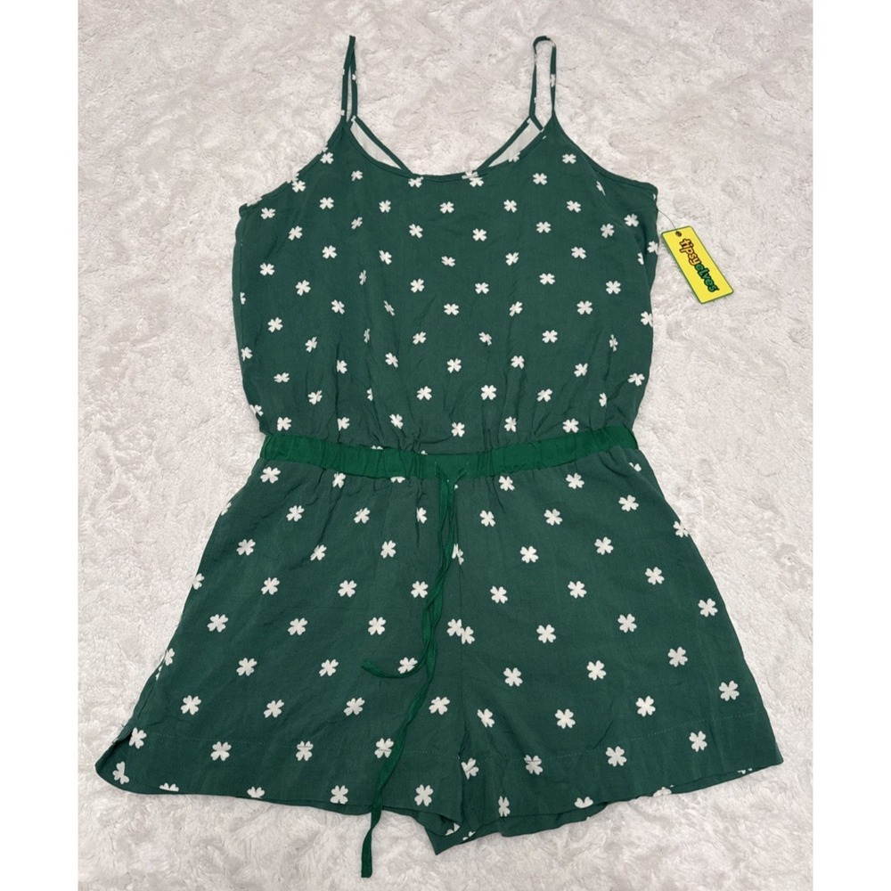 Tipsy Elves Summer Lucky Clover Romper Shorts Spaghetti strap size Large NEW